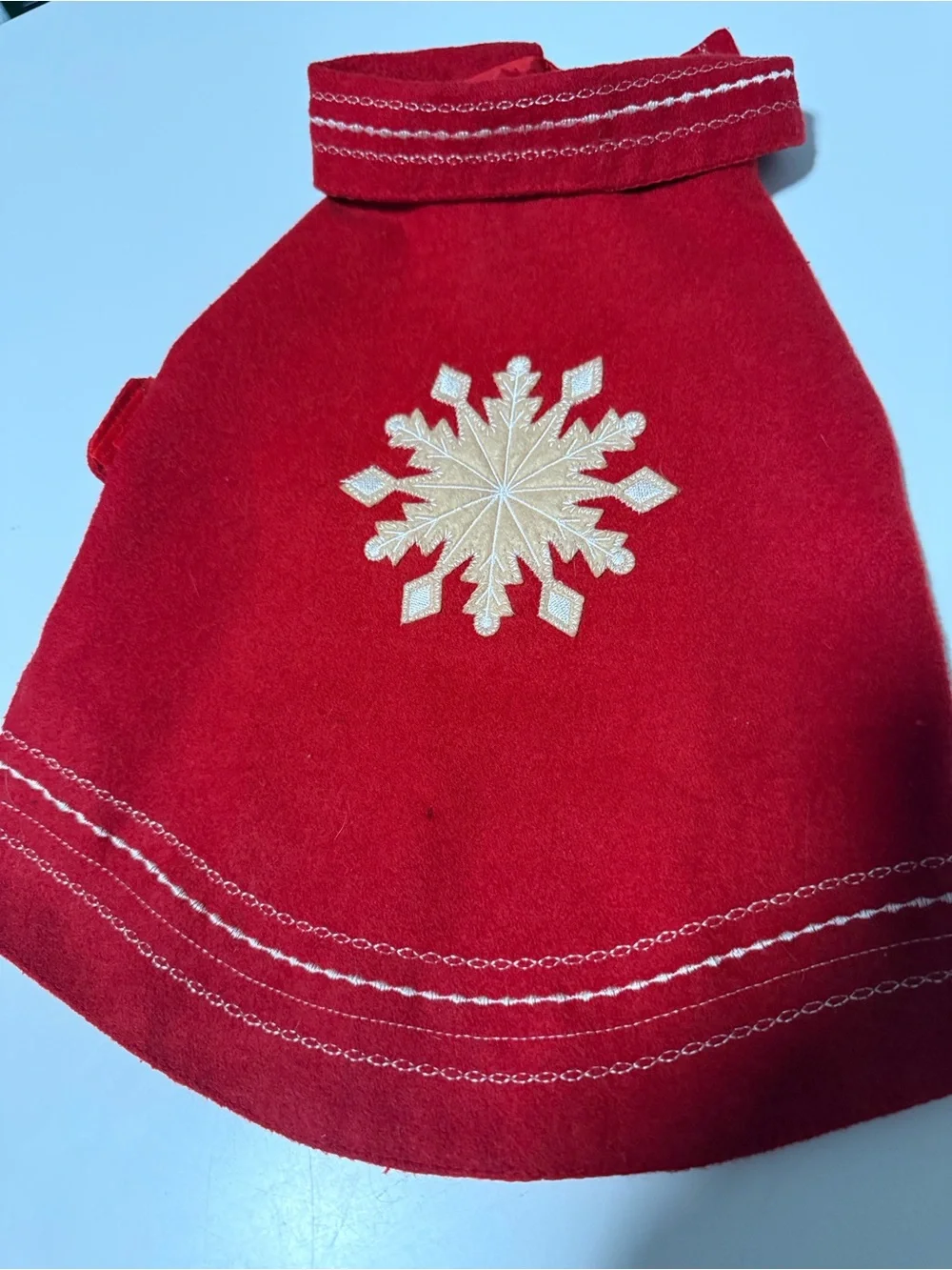Festive Red Dog Sweater with Gold Snowflake Embroidery